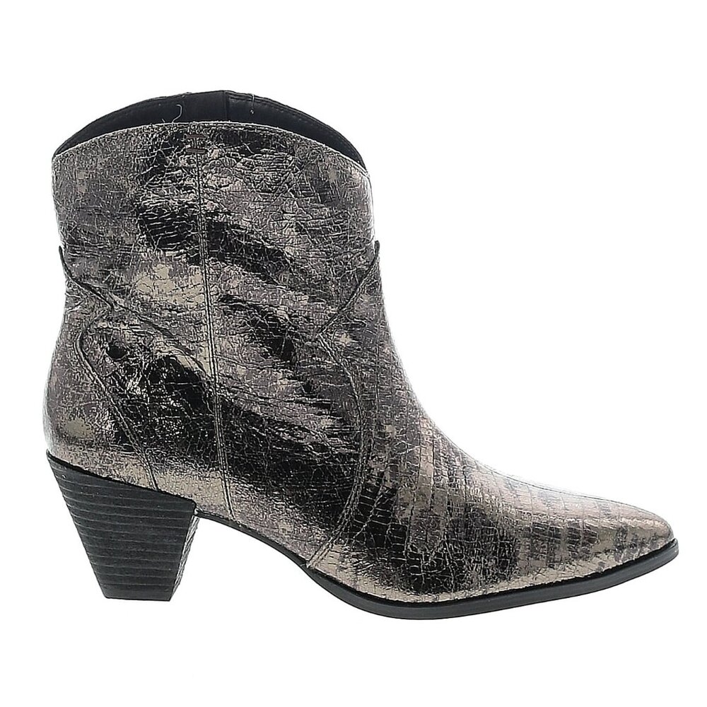 NEW Vince Camuto Salintios Crinkle Metallic Western Ankle Boots Gray Women's 10m